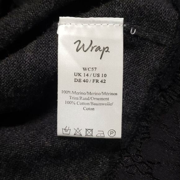 Wrap London Merino Wool Lace Trim Longlined Cardigan Grey Sz 10 Gothic Romantic - Picture 8 of 13